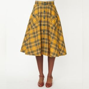 Hell Bunny Wither Skirt Mustard Yellow Tartan Plaid US Small New